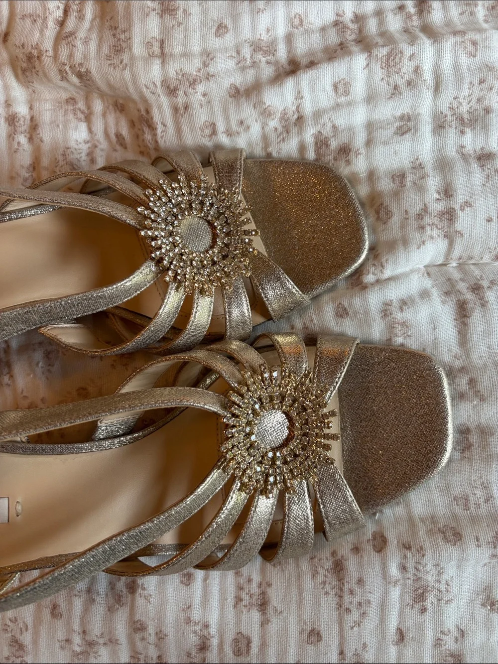 Alex Marie Metallic Gold Beaded Slingback Heels